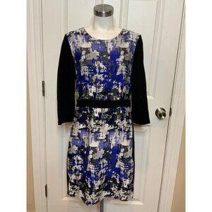 Hutch Blue, Gray & Black Geometric 3/4 Sleeve Shift Dress, Size 12